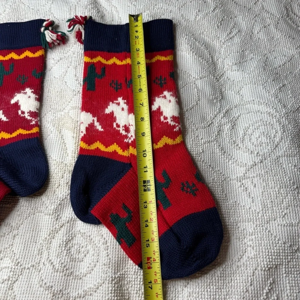 Dabec Inc Handmade Western Knit Mittens Horses Cacti Tassels Red Navy‎ Vintage